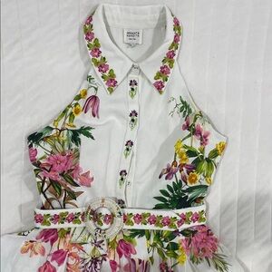 HEMANT & NANDITA Floral Embroidered Halter Dress